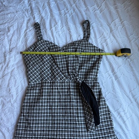 Parker Black and White Plaid Cinched Bow Adjustable Straps Mini Dress - Picture 3 of 5